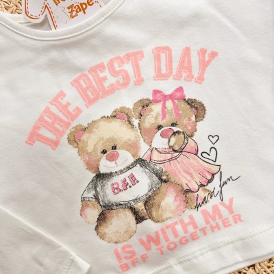 Conj. Blusa Manga Longa The Best Day e Short Saia Losango - Off White